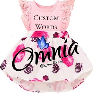 Customized words on dress.
